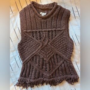 Anthropologie Pilcro Brown Metallic Knit Sleeveless Fringe Top